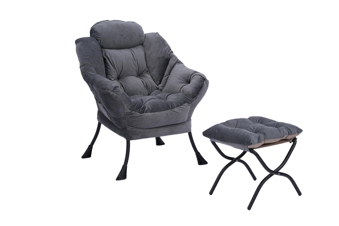 Living Room Chairs Modern Cotton Fabric Lazy Chair, Accent Contemporary Lounge Chair, Single Steel Frame Leisure Sofa Chair with Armrests and A Side Pocket (Dark Gray ) ,with ottoman ,with footrest