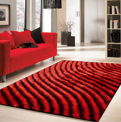 3D Shaggy Hand Tufted Area Rug-Red