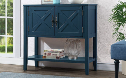 35'' Farmhouse Wood Buffet Sideboard Console Table with Bottom Shelf and 2-Door Cabinet, for Living Room, Entryway,Kitchen Dining Room Furniture (Navy Blue)