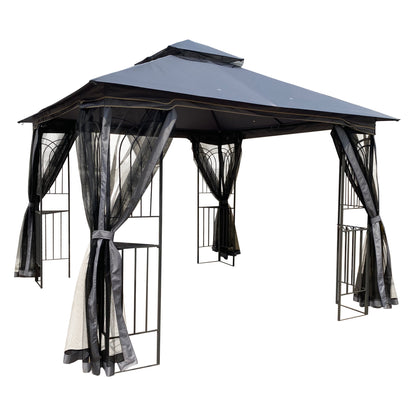 10x10 Outdoor Patio Gazebo Canopy Tent With Ventilated Double Roof And Mosquito net (Detachable Mesh Screen On All Sides) Gray Top