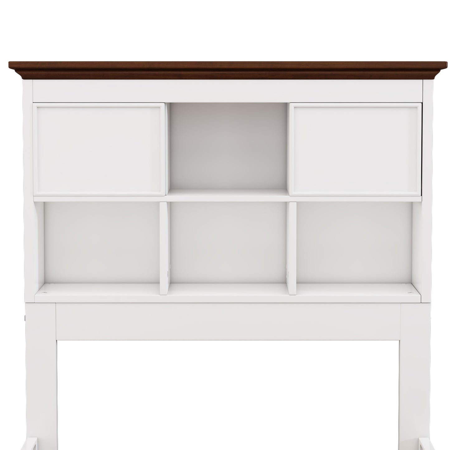 Captain Bookcase Bed-Solid Pine Bed with Trundle Bed and 3 Spacious Under Bed Drawers in Full Size- White Walnut