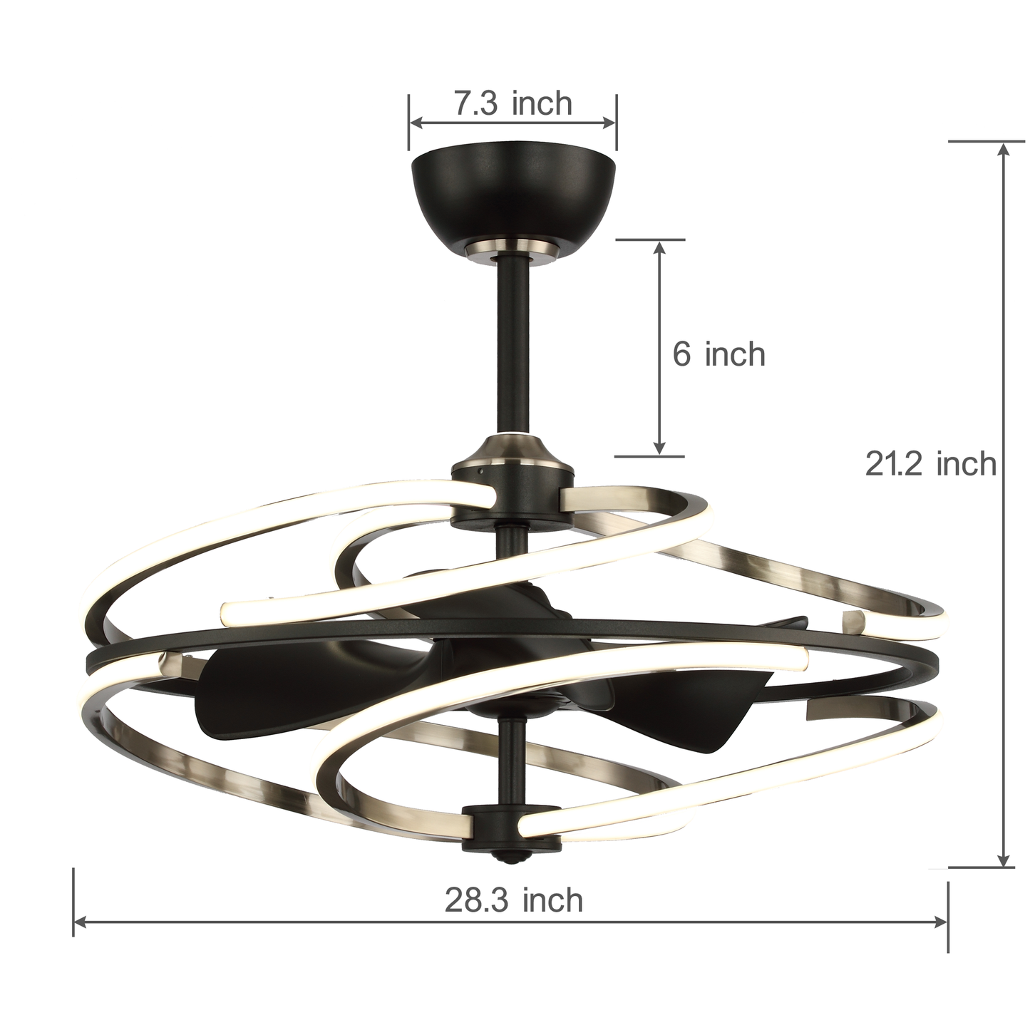 28.3 in. 56W LED light strip ceiling fan with double color frame