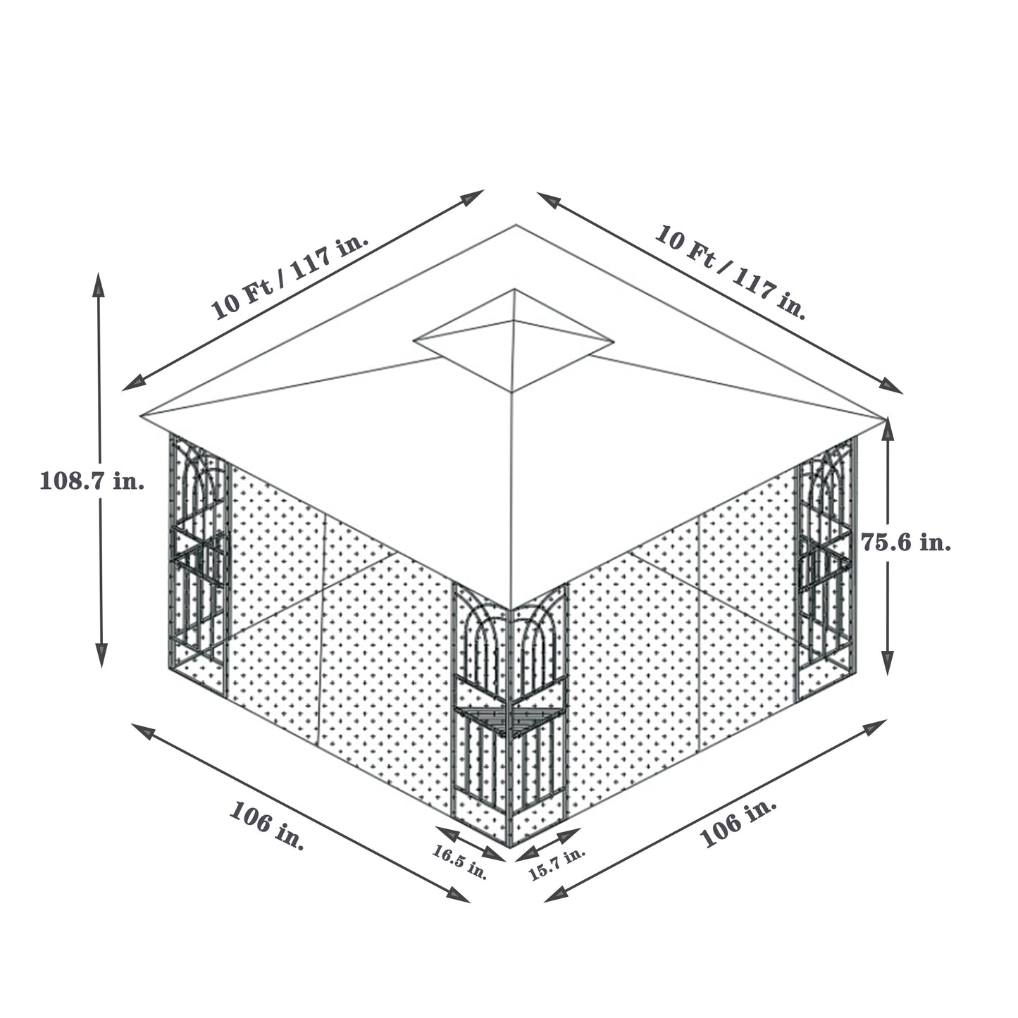 10x10 Outdoor Patio Gazebo Canopy Tent With Ventilated Double Roof And Mosquito net (Detachable Mesh Screen On All Sides) Gray Top