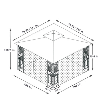 10x10 Outdoor Patio Gazebo Canopy Tent With Ventilated Double Roof And Mosquito net (Detachable Mesh Screen On All Sides) Gray Top