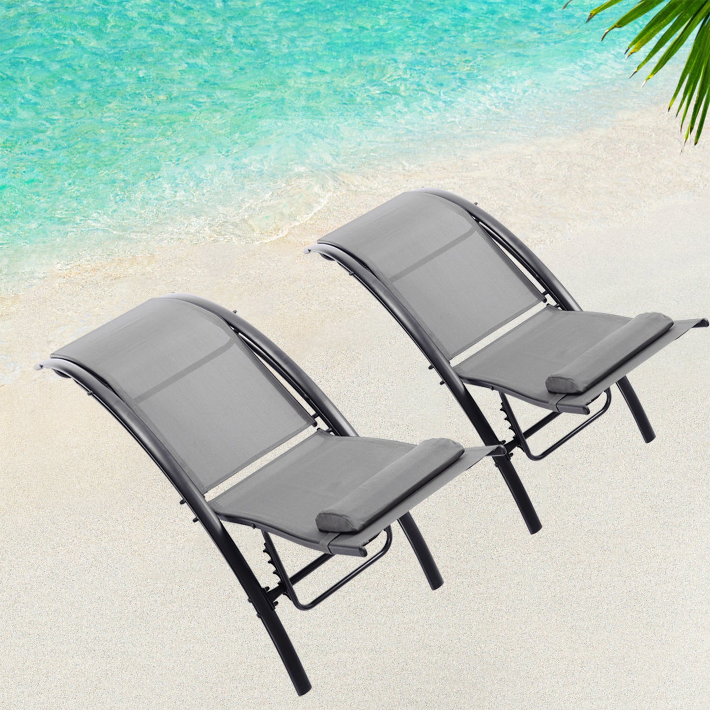 2 PCS Set Chaise Lounge Outdoor Lounge Chair Lounger Recliner Chair For Patio Lawn Beach Pool Side Sunbathing