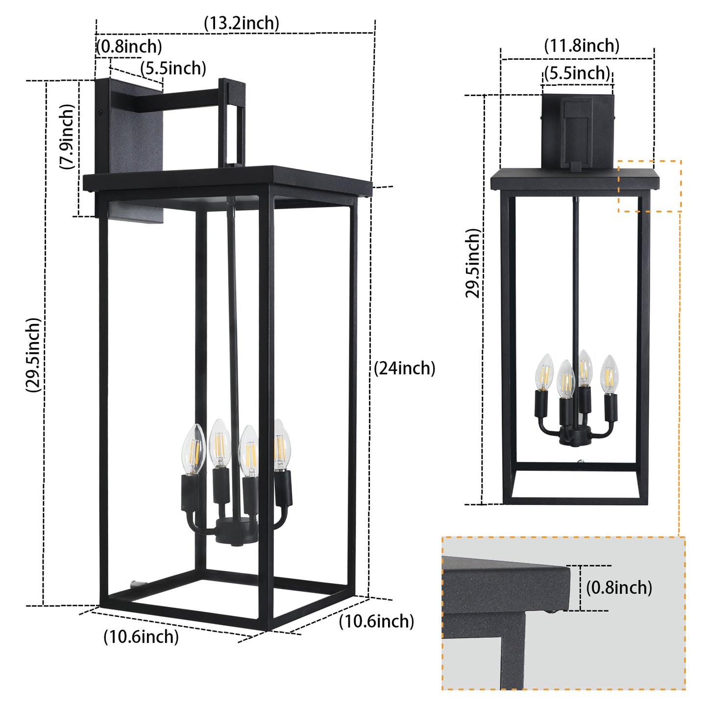 4-Light Black Outdoor Wall Light