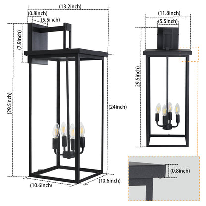 4-Light Black Outdoor Wall Light