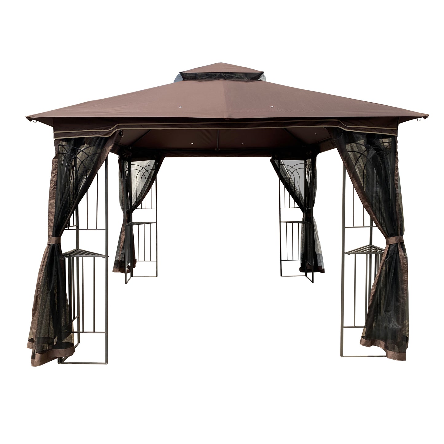 10x10 Outdoor Patio Gazebo Canopy Tent With Ventilated Double Roof And Mosquito net (Detachable Mesh Screen On All Sides)-Brown Top