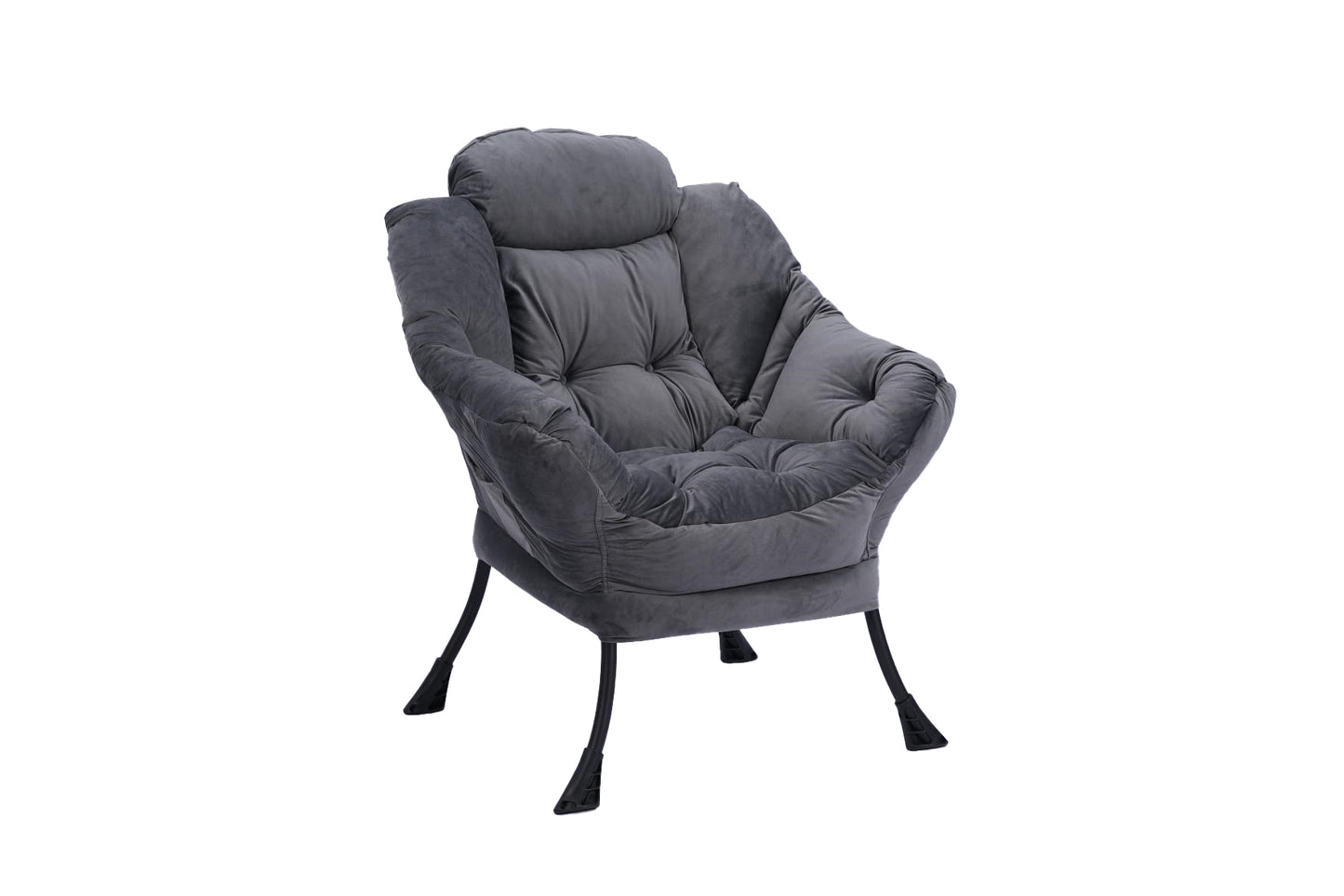 Living Room Chairs Modern Cotton Fabric Lazy Chair, Accent Contemporary Lounge Chair, Single Steel Frame Leisure Sofa Chair with Armrests and A Side Pocket (Dark Gray ) ,with ottoman ,with footrest