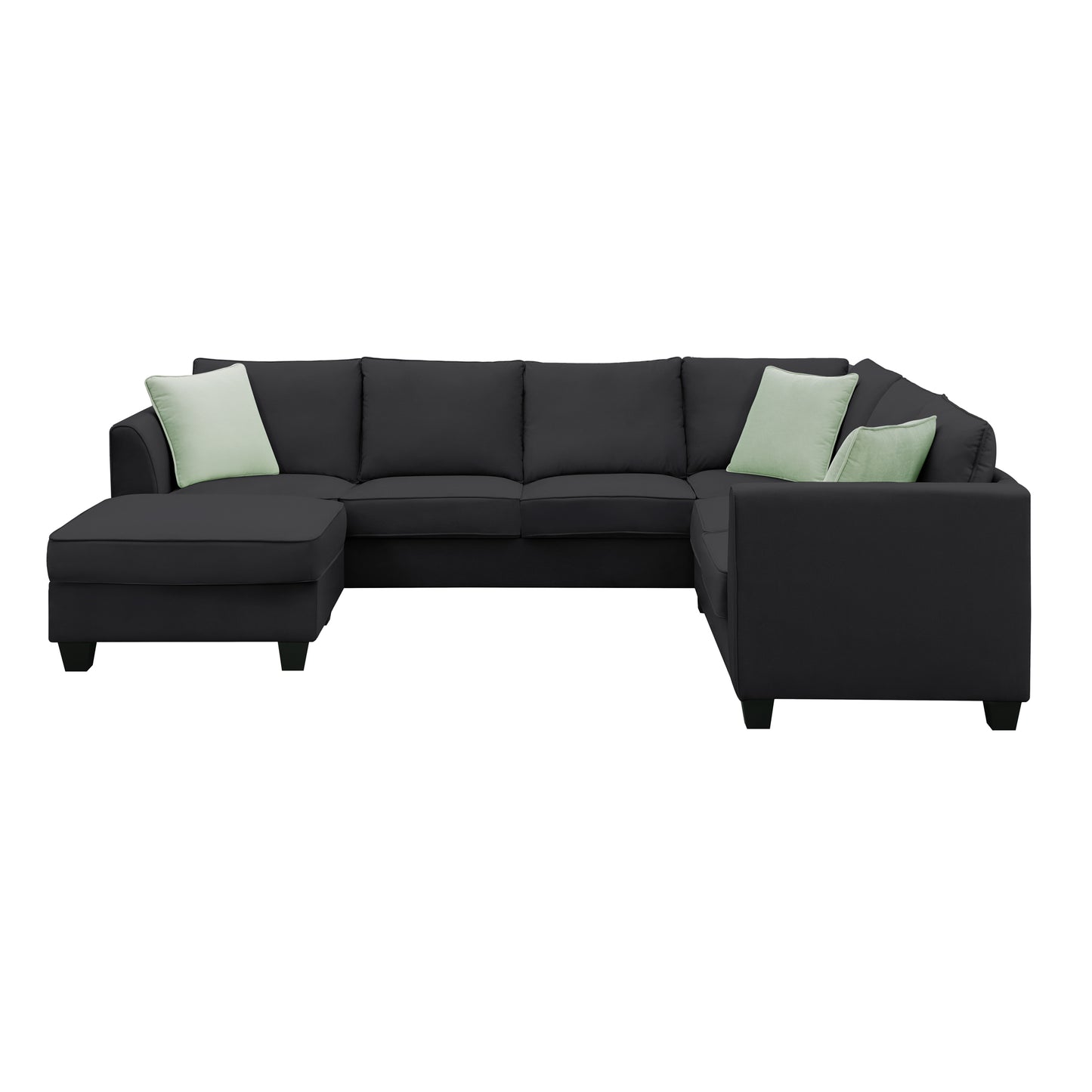 Sectional Sofa - Couch - Living Room Sets, 7 Seats Modular Sectional Sofa with Ottoman, L Shape Fabric Sofa Corner Couch Set with 3 Pillows, Black [VIDEO provided] 112"L X 87"W