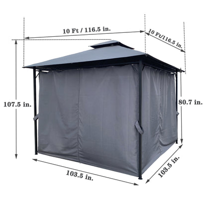 Outdoor Patio Garden Gazebo Tent, 10x10 Ft. Outdoor Water Resistant Shading, Gazebo Canopy With Curtain-Gray