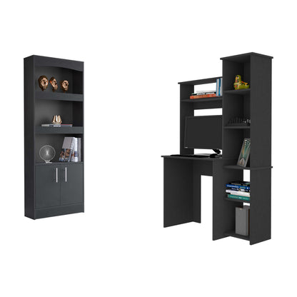 2 Piece Office Set, Dozza Bookcase + Aramis Desk, Black