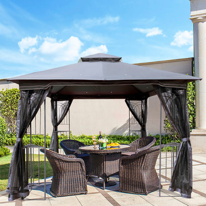 10x10 Outdoor Patio Gazebo Canopy Tent With Ventilated Double Roof And Mosquito net (Detachable Mesh Screen On All Sides) Gray Top