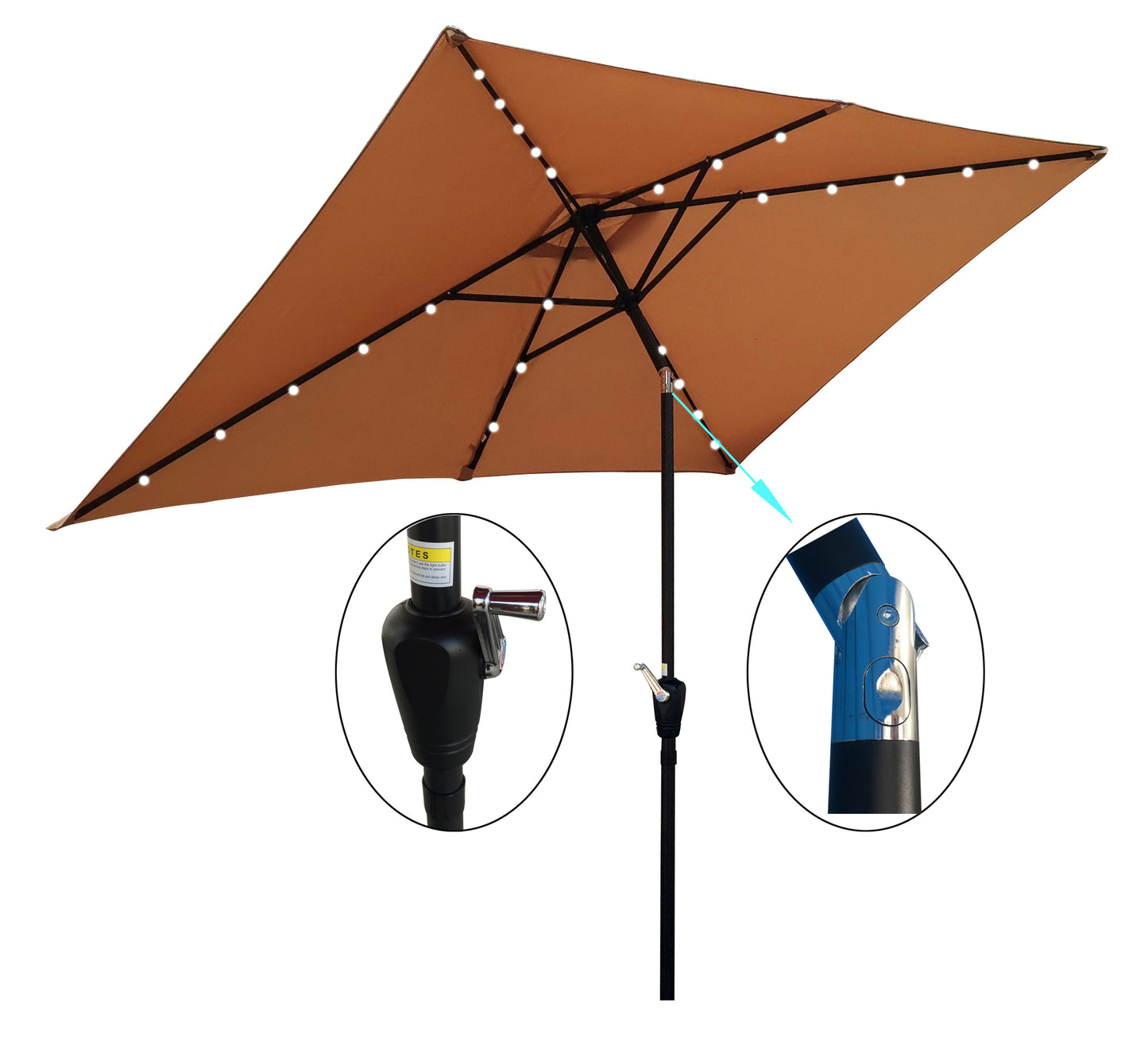 10 x 6.5t Rectangular Patio Solar LED Lighted Outdoor Market Umbrellas with Crank & Push Button Tilt for Garden Shade Outside Swimming Pool