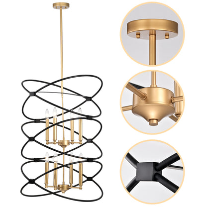 Transitional Gold/Matte Black Metal Chandelier indoor or outdoor Fixture, 8 lights, 2-Tier-Candle Ceiling Light for Living Room, Bedroom, Dining Room, Dimmable, E12, W23.6*H55