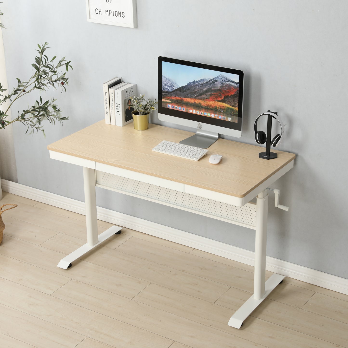 Standup Desk-48 x 24 Inches-Maple Table top with Metal Drawer, Adjustable Height, Sit Stand Home Office Desk, Ergonomic Workstation