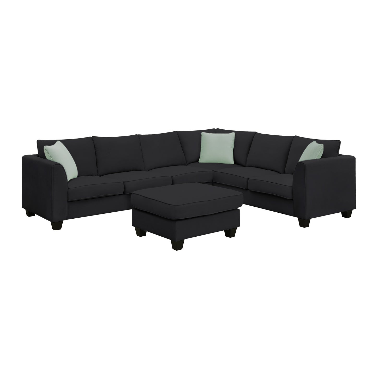 Sectional Sofa - Couch - Living Room Sets, 7 Seats Modular Sectional Sofa with Ottoman, L Shape Fabric Sofa Corner Couch Set with 3 Pillows, Black [VIDEO provided] 112"L X 87"W