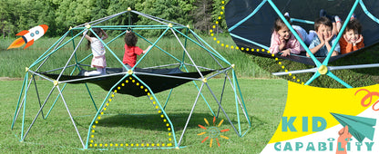 13ft Geometric Dome Climber Play Center, Kids Climbing Dome Tower with Hammock, Rust & UV Resistant Steel Supporting 1000 LBS