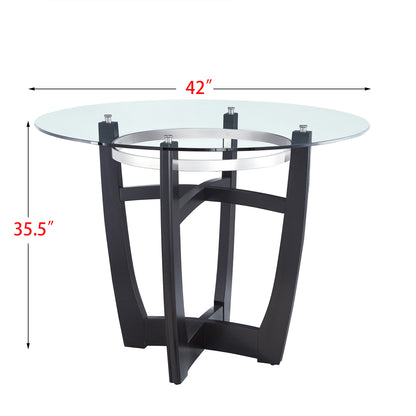 42" Glass Top Counter Height Table with Solid Wood BaseHome Office Kitchen Dining Room Black