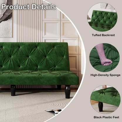 Sleeper Sofa converts into sofa bed 66" green velvet sofa bed suitable for family living room, apartment, bedroom