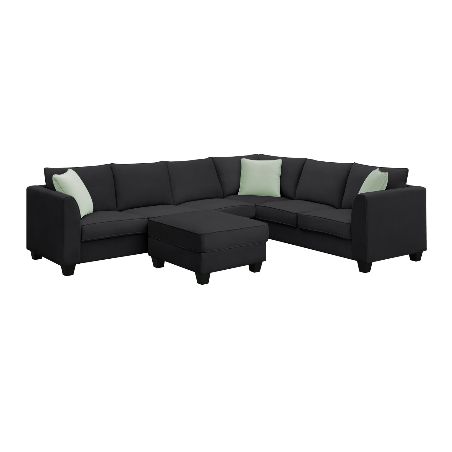 Sectional Sofa - Couch - Living Room Sets, 7 Seats Modular Sectional Sofa with Ottoman, L Shape Fabric Sofa Corner Couch Set with 3 Pillows, Black [VIDEO provided] 112"L X 87"W