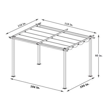 10x10 Ft Outdoor Patio Retractable Pergola With Canopy Sunshelter Pergola for Gardens,Terraces,Backyard,Gray