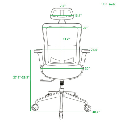 BLACK Ergonomic Mesh Office Chair, High Back - Adjustable Headrest with Flip-Up Arms, Tilt and lock Function, Lumbar Support and blade Wheels, KD chrome metal legs