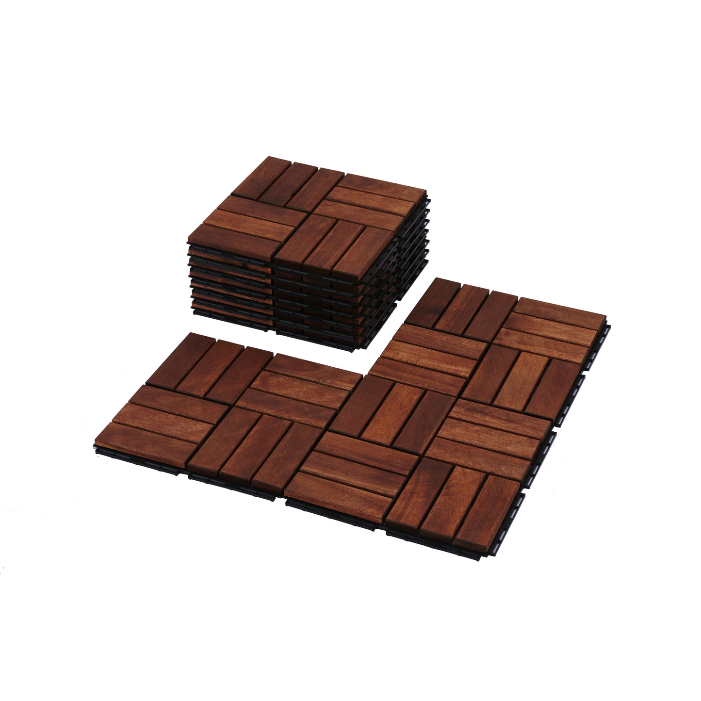 10 PCS Interlocking Deck Tiles Checker Pattern, 12" x 12" Square Brown Acacia Hardwood Outdoor Flooring for Patio, Bancony, Pool Side,...