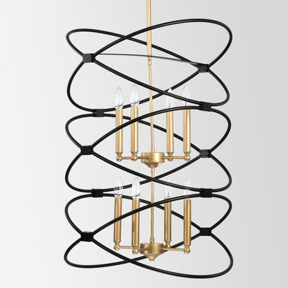 Transitional Gold/Matte Black Metal Chandelier indoor or outdoor Fixture, 8 lights, 2-Tier-Candle Ceiling Light for Living Room, Bedroom, Dining Room, Dimmable, E12, W23.6*H55