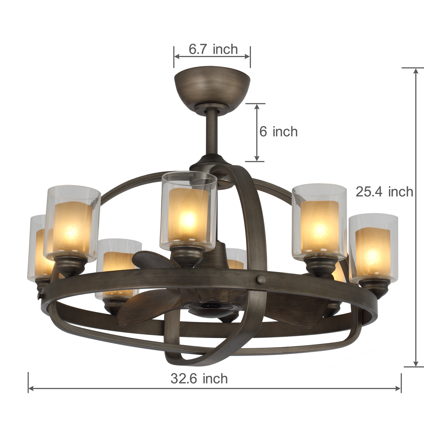 32.6 in. 32W LED light bulb ceiling fan with double glass shade