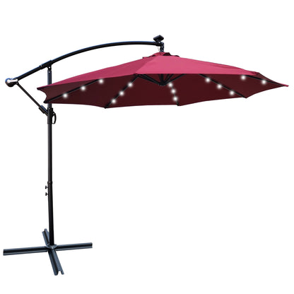 10 ft Outdoor Patio Umbrella-Solar Powered LED-Lighted Sun Shade-Waterproof 8 Ribs Umbrella with Crank and Cross Base