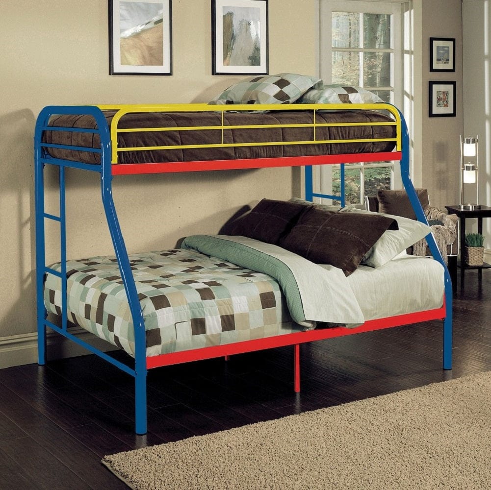 Acme Furniture Bunk Beds Red and yellow and  blue Tritan Twin/Full Bunk Bed-Metal Bunk Bed