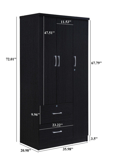 AliExpress Armoires 2/3 Door Bedroom Armoire, Wood Wardrobe with Two Drawers Storage and Hanging Rod-Home, Office