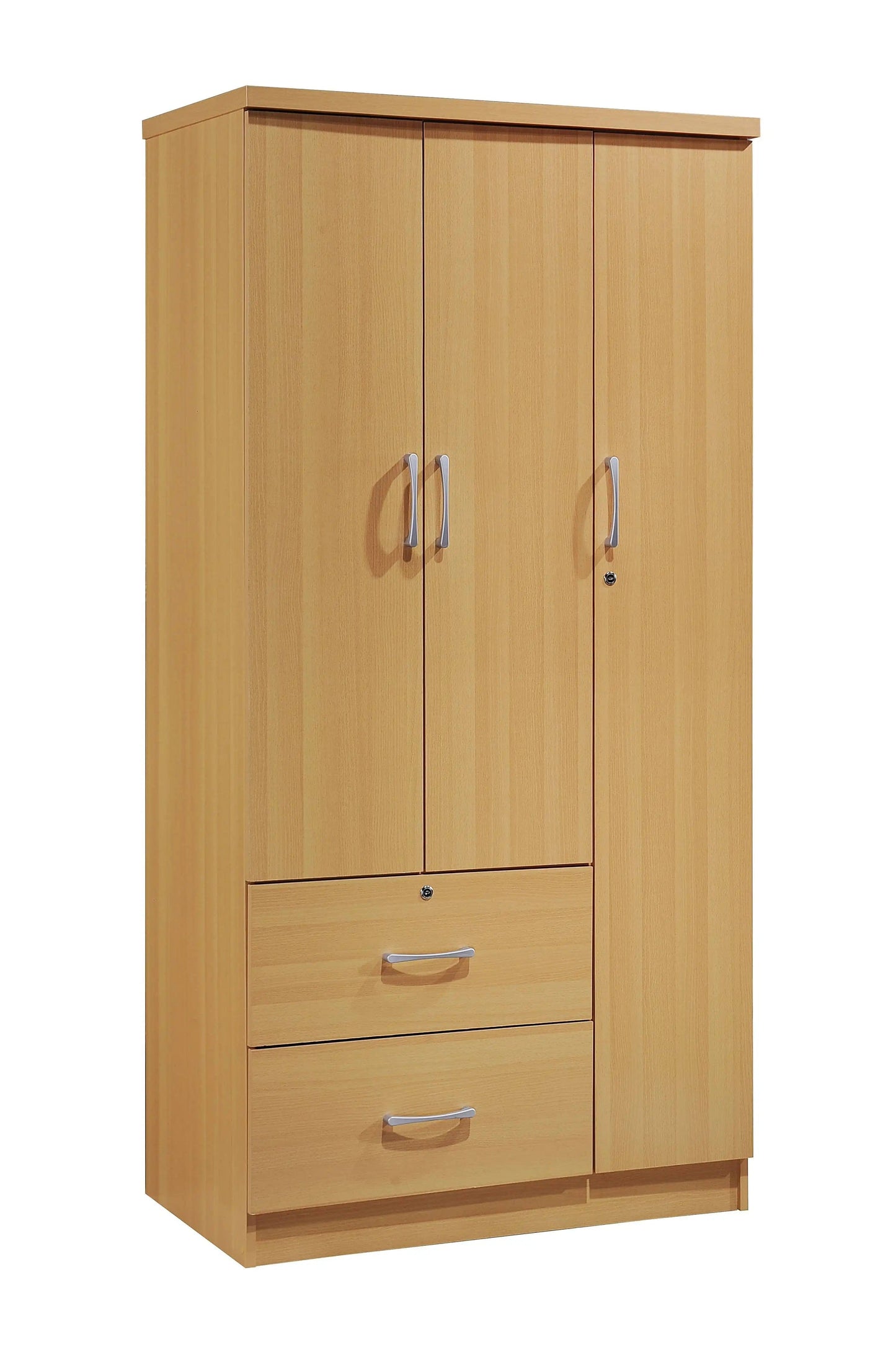 AliExpress Armoires 2/3 Door Bedroom Armoire, Wood Wardrobe with Two Drawers Storage and Hanging Rod-Home, Office