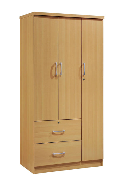 AliExpress Armoires 2/3 Door Bedroom Armoire, Wood Wardrobe with Two Drawers Storage and Hanging Rod-Home, Office