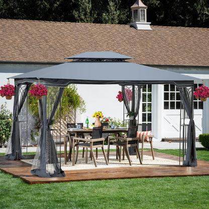 13x10 Outdoor Patio Gazebo Canopy Tent With Ventilated Double Roof And Mosquito net(Detachable Mesh Screen On All Sides),Suitable for Lawn, Garden, Backyard and Deck,Gray Top