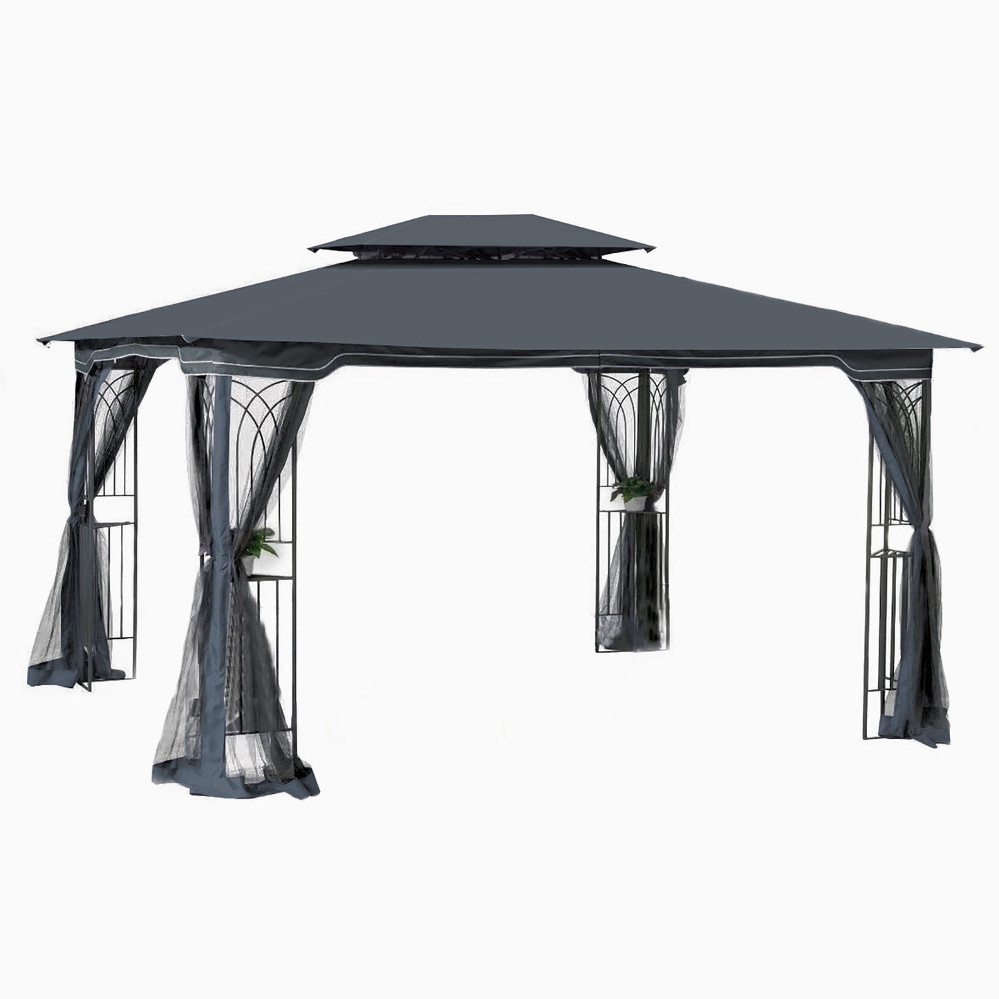 13x10 Outdoor Patio Gazebo Canopy Tent With Ventilated Double Roof And Mosquito net(Detachable Mesh Screen On All Sides),Suitable for Lawn, Garden, Backyard and Deck,Gray Top