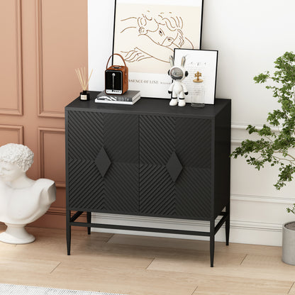 31.50" Modern 2 Door Wooden Storage Cabinet Accent Cabinet with Metal Leg Featuring Two-tier Storage, for Living Room, Entryway and Dining Room, Painted in Black