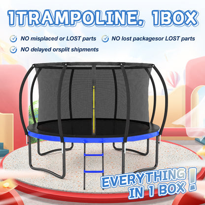 12FT Outdoor Big Trampoline With Inner Safety Enclosure Net, Ladder, PVC Spring Cover Padding, For Kids, Black&Blue Color