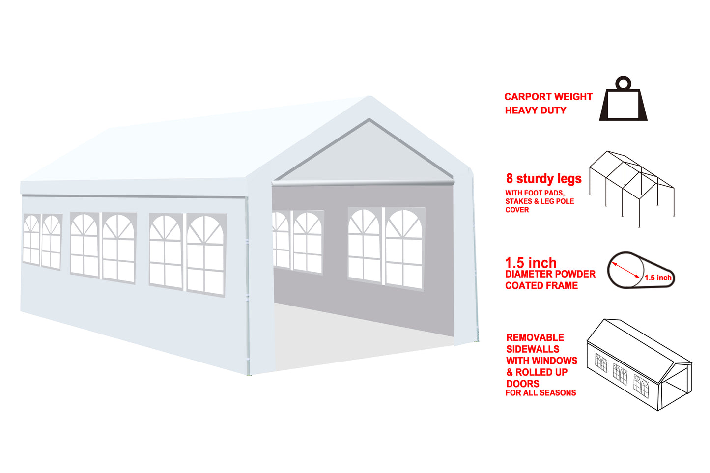 10'x20' Heavy Duty Carport, Canopy Garage, Car Shelter with 10 windows