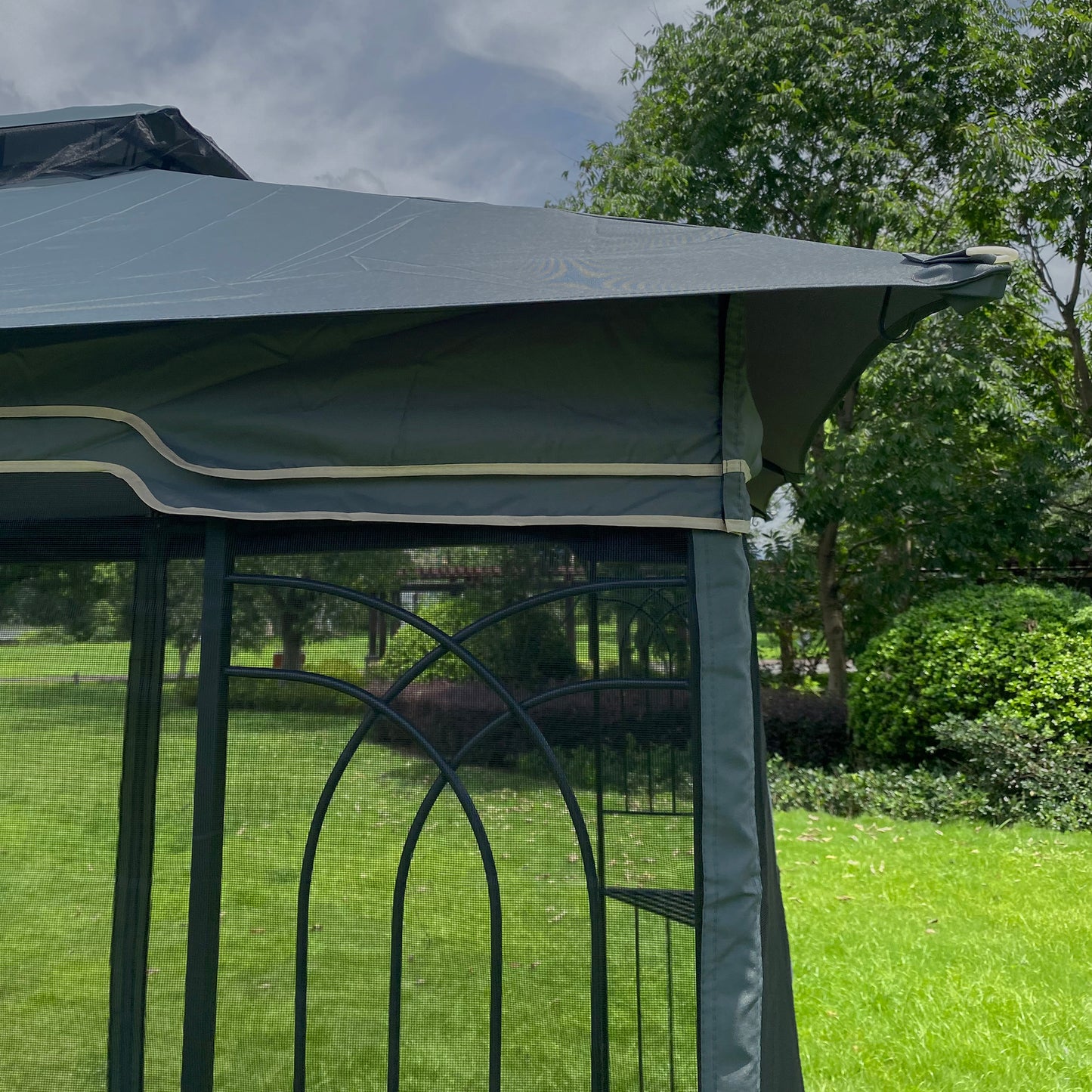 13x10 Outdoor Patio Gazebo Canopy Tent With Ventilated Double Roof And Mosquito net(Detachable Mesh Screen On All Sides),Suitable for Lawn, Garden, Backyard and Deck,Gray Top