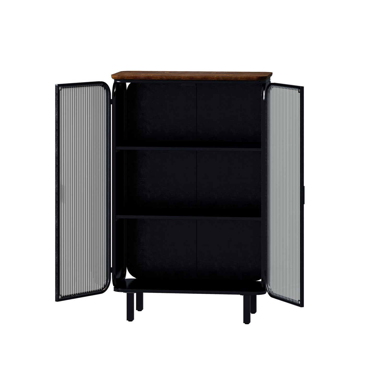 28.35"Glass Doors Modern Two-door Cabinet with Featuring Three-tier Storage,Unique Fir Cabinet Top,for Entryway,Living Room,Home Office,Dining Room