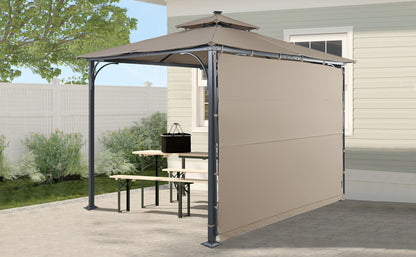 TOPMAX Patio 9.8ft.L x 9.8ft.W Gazebo with Extended Side Shed/Awning and LED Light for Backyard,Poolside, Deck, Brown