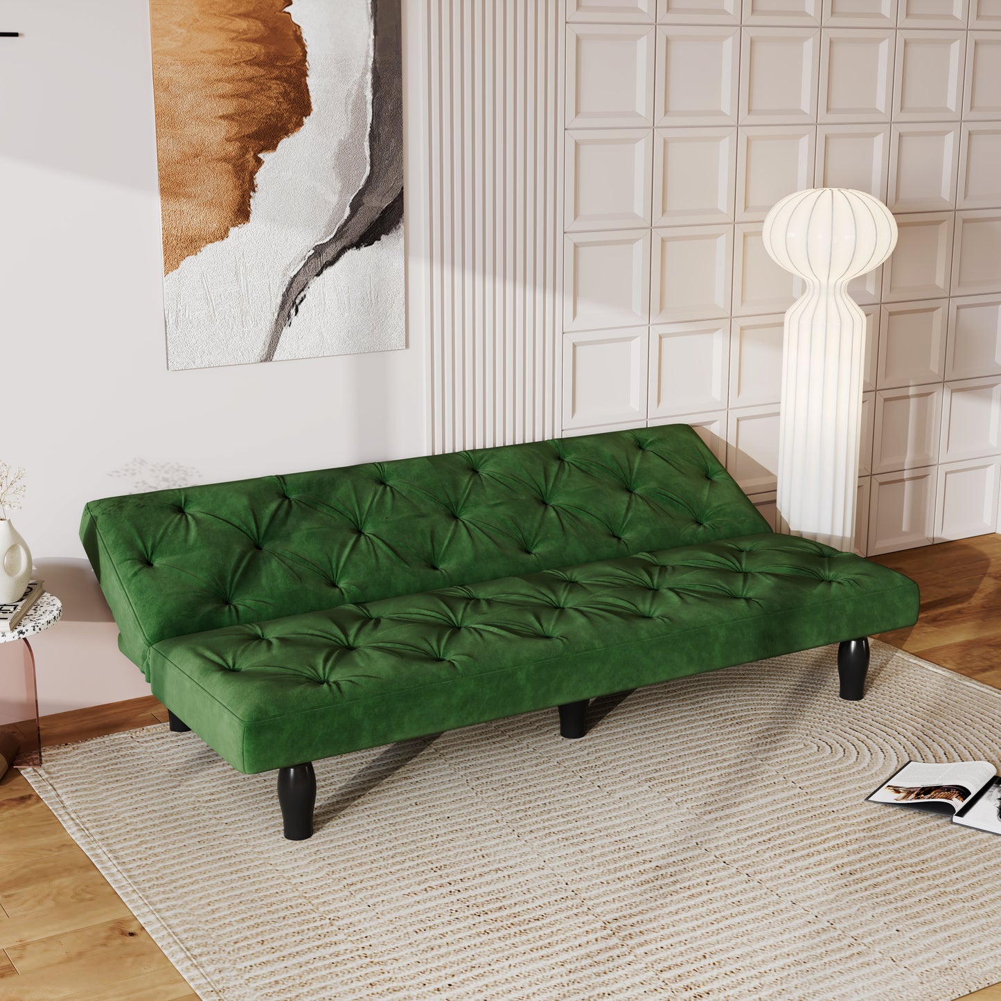 Sleeper Sofa converts into sofa bed 66" green velvet sofa bed suitable for family living room, apartment, bedroom