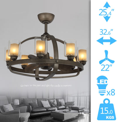 32.6 in. 32W LED light bulb ceiling fan with double glass shade