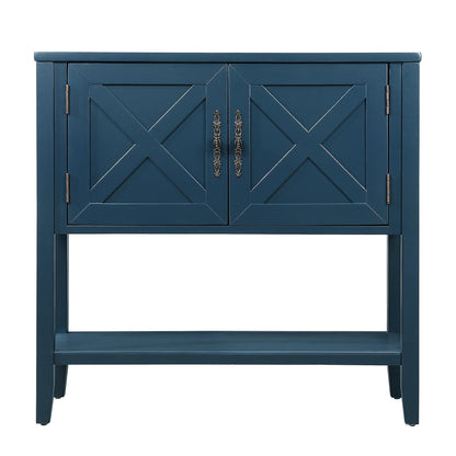 35'' Farmhouse Wood Buffet Sideboard Console Table with Bottom Shelf and 2-Door Cabinet, for Living Room, Entryway,Kitchen Dining Room Furniture (Navy Blue)