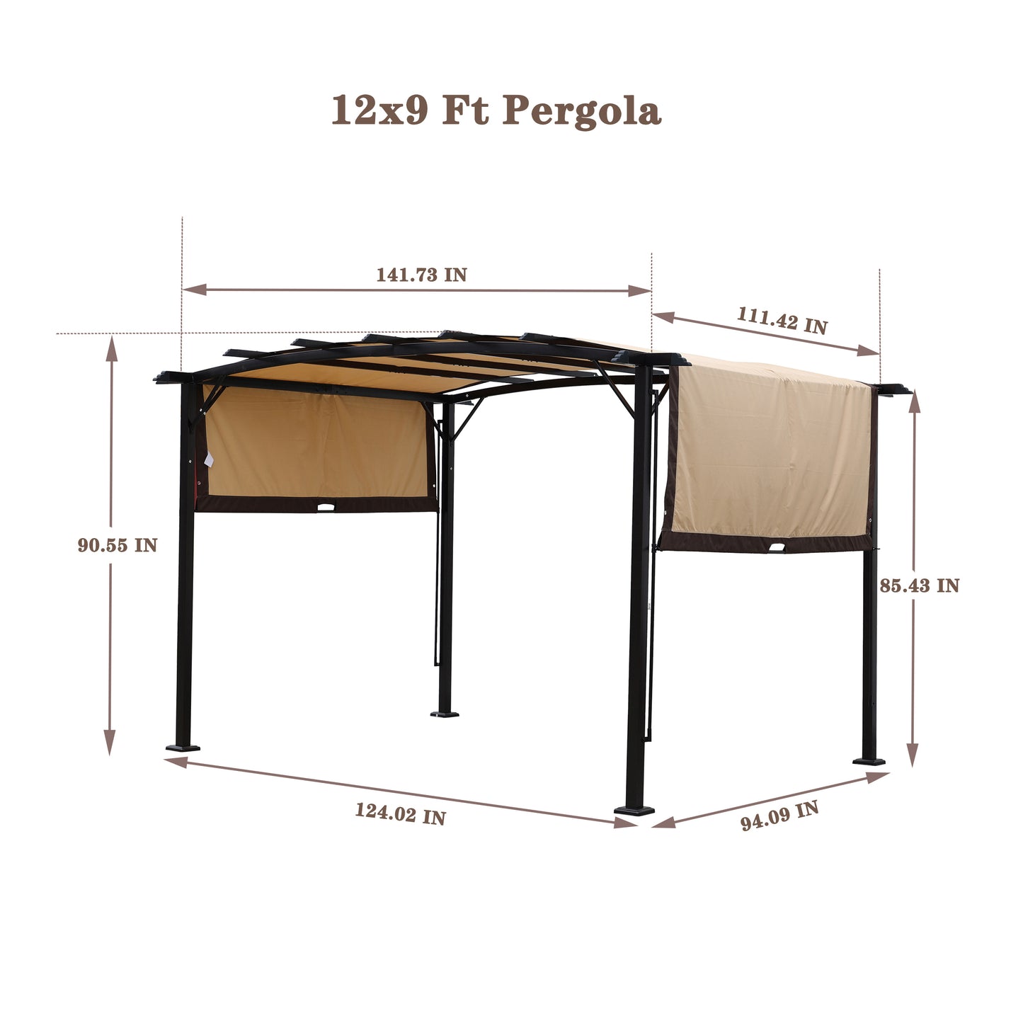 12 x 9 Ft Outdoor Pergola Patio Gazebo,Retractable Shade Canopy,Steel  Frame Grape Gazebo,Sunshelter Pergola for Gardens,Terraces,Backyard