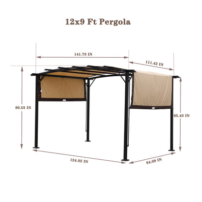 12 x 9 Ft Outdoor Pergola Patio Gazebo,Retractable Shade Canopy,Steel  Frame Grape Gazebo,Sunshelter Pergola for Gardens,Terraces,Backyard