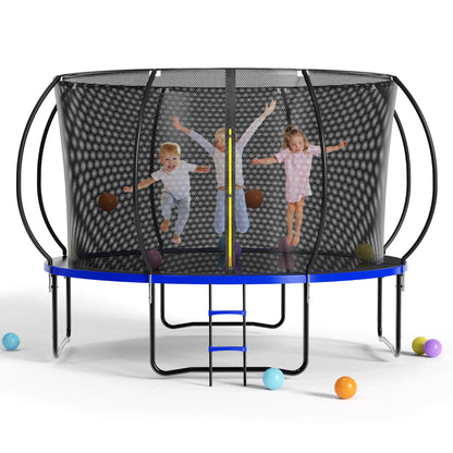 14FT Outdoor Big Trampoline With Inner Safety Enclosure Net, Ladder, PVC Spring Cover Padding, For Kids, Black&Blue Color