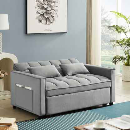 Velvet Convertible Loveseat - Sleeper Sofa Couch with Adjustable Backrest, 2 Seater Sofa With Pull-Out Bed with 2 Lumbar Pillows For Small Living Room & Apartment